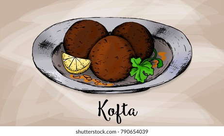 Vector Illustration of Kofta Dish Sketch Style