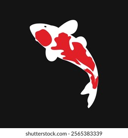 Vector illustration of a koi fish with beautiful colors in a minimalist and flat style isolated on black.