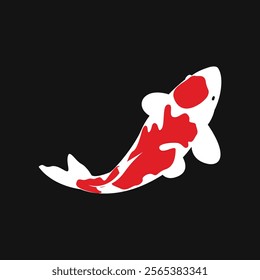 Vector illustration of a koi fish with beautiful colors in a minimalist and flat style isolated on black.