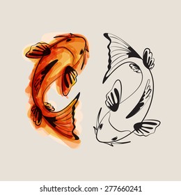 vector illustration of koi fish, carp. Japanese style. made in aquarelle style. can be used for poster, banner, textile, tattoo, wrapping paper etc 