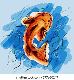 vector illustration of koi fish, carp. Japanese style. made in aquarelle style. can be used for poster, banner, textile, tattoo, wrapping paper etc 