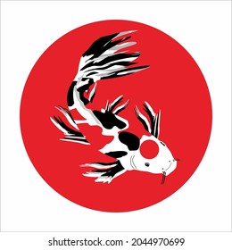 vector illustration of koi fish with red circle background 