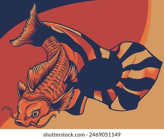 Vector illustration of koi fish with Rising Sun flag