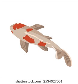 Ilustración vectorial de peces Koi desde la vista superior. Carpa asiática aislada sobre fondo blanco. Logotipo de pez de colores.