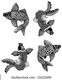 Vector illustration of Koi fishes in traditional Japanese ink style