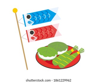 Vector illustration of koinobori and kashiwa mochi .