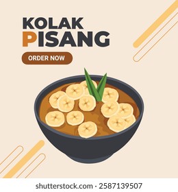 Vector illustration of Kolak Pisang of Banana Compote is an Indonesian dessert based on coconut sugar with banana