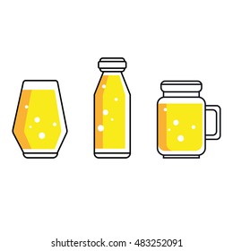 vector illustration of kombucha beverage in bottle, glass and jar
