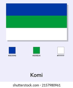Vector Illustration of Komi flag isolated on light blue background. Illustration Komi flag with Color Codes. As close as possible to the original. ready to use, easy to edit. vector eps10.
