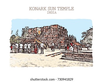 Vector illustration of Konark Sun Temple in India.