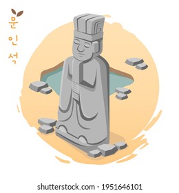 Vector illustration of Korean ancient stone statue. Muninseok (written in Korean character), stone statue of a civil official made to protect tombs against evil spirits