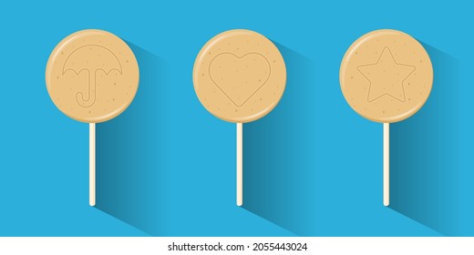 Vector illustration of Korean candy with melted sugar and baking soda. Flat design on a blue background.