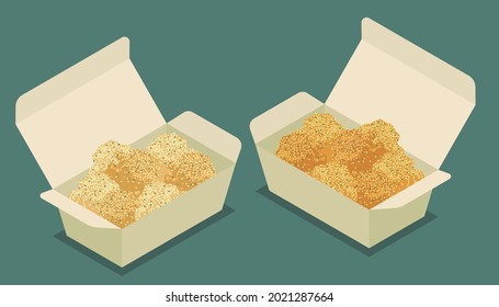 Vector illustration of Korean chicken in a to-go container