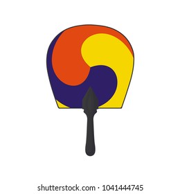 Vector illustration for Korean community: traditional round hand fan with a three-color Taegeuk symbol isolated. Traditional Fan is a symbol of Korea, associated with Korean culture and martial arts.