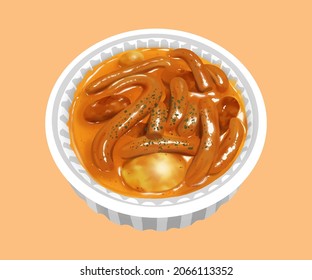 Vector illustration of korean famous mukbang spicy food rice cake rose tteokbokki in a bowl