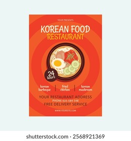 Vector illustration of Korean food restaurant flyer poster template design