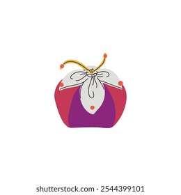 Vector illustration of Korean lucky bag round shape isolated on background. Traditional Asian good luck charm in flat cartoon style. Lunar New Year festival gift. Icon for design.