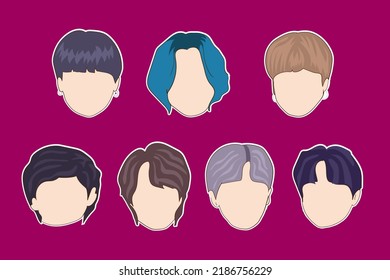 Vector illustration. Korean male face group diverse. isolated on purple svg