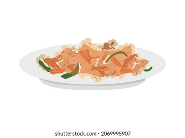 Vector illustration of Korean pork dishes.Sweet and Sour pork and Vegetable.