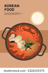 Vector illustration of Korean spicy seafood soup.