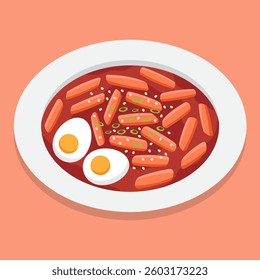 Vector illustration of Korean Street Food Tteokbokki or Spicy Rice Cakes (떡볶이)