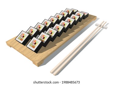 Vector illustration of Korean traditional food called kimbap in paper-cut style. Card, banner, menu, flyer, or poster template for a Korean restaurant. EPS10