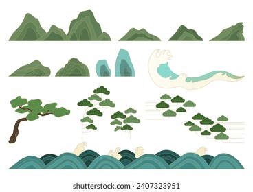 Ilustración vectorial del paisaje tradicional coreano.