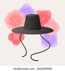 Vector illustration of a Korean traditional men's hat.