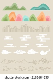 Vector illustration of Korean traditional mountain and cloud pattern. - Shutterstock ID 2185684835