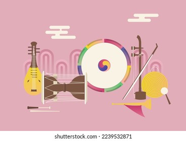 Vector illustration of Korean traditional musical instruments.