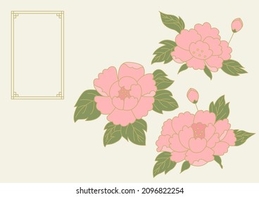 Imagen vectorial de la pintura tradicional coreana con flores de peonía.