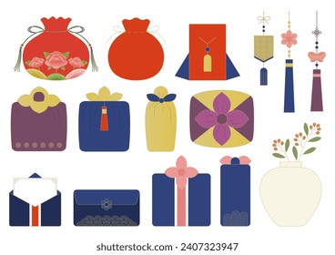 Ilustración vectorial de los accesorios tradicionales coreanos.