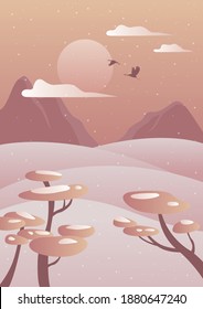 Vector illustration of the Korean winter landscape.