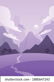 Vector illustration of the Korean winter landscape with mountains and clouds.