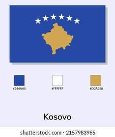 Vector Illustration of Kosovo flag isolated on light blue background. Illustration Kosovo flag with Color Codes. As close as possible to the original. ready to use, easy to edit. vector eps10.
