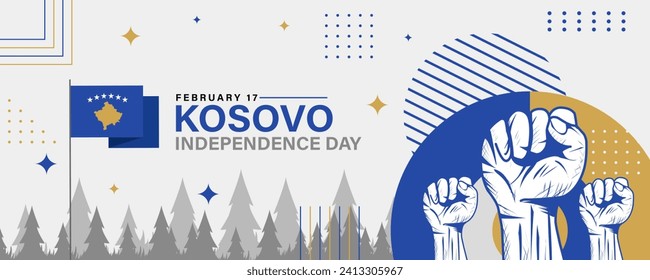 Vector illustration of Kosovo independence day celebrated every year on February 17. greeting card poster design with kosovo flag. poster banner in classic retro theme style