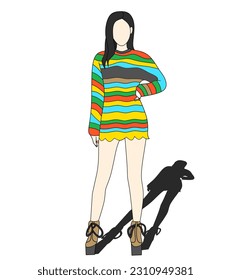 Vector illustration of Kpop fashion stage. Korean idol performing. K-pop female fashion idol. the female singer who was singing was wearing beautiful clothes. beautiful female model
