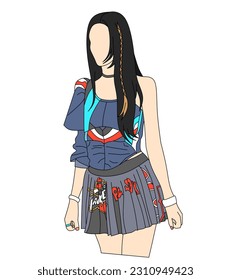 Vector illustration of Kpop fashion stage. Korean idol performing. K-pop female fashion idol. the female singer who was singing was wearing beautiful clothes. beautiful female model
