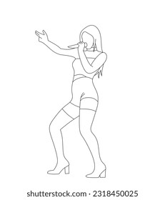 Vector illustration of Kpop fashion stage. Korean idol performing. K-pop female fashion idol. the female singer who was singing was wearing beautiful clothes. beautiful female model