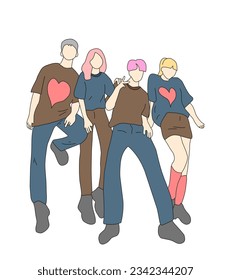 Vector illustration of Kpop fashion stage. Performance of four Korean idols. K-pop female fashion idol. the female singer who was singing was wearing beautiful clothes. beautiful female model