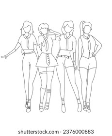 Vector illustration of Kpop fashion stage. Performance of four Korean idols. K-pop female fashion idol. the female singer who was singing was wearing beautiful clothes. beautiful female model