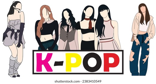 Vector illustration of Kpop fashion stage. Performance of group Korean idols. K-pop female fashion idol. the female singer who was singing was wearing beautiful clothes. beautiful female model