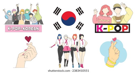 Ilustración vectorial del escenario de la moda Kpop. Representación de ídolos coreanos del grupo. Idol de moda femenino K-pop. la cantante que cantaba llevaba ropa hermosa. modelo femenino hermoso