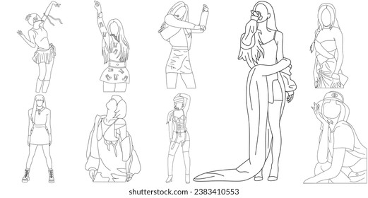 Vector illustration of Kpop fashion stage. Performance of group Korean idols. K-pop female fashion idol. the female singer who was singing was wearing beautiful clothes. beautiful female model