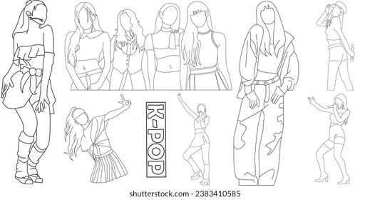 Vector illustration of Kpop fashion stage. Performance of group Korean idols. K-pop female fashion idol. the female singer who was singing was wearing beautiful clothes. beautiful female model