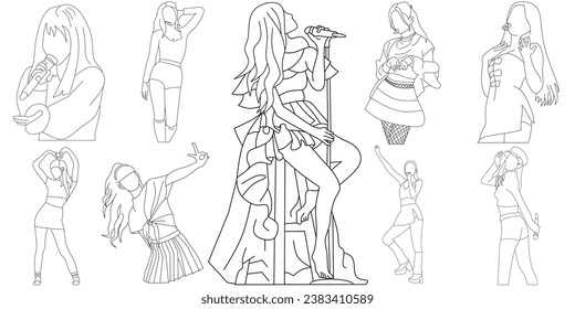 Vector illustration of Kpop fashion stage. Performance of group Korean idols. K-pop female fashion idol. the female singer who was singing was wearing beautiful clothes. beautiful female model