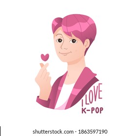Vector illustration of a k-pop guy. Sticker I love K-pop.