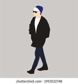 Vector illustration of Kpop street fashion. Street idols of Koreans. Kpop male idol fashion. svg
