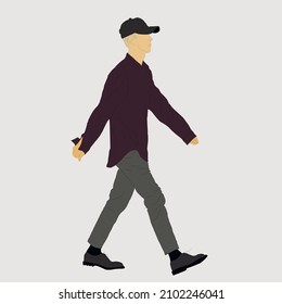 Vector illustration of Kpop street fashion. Street idols of Koreans. Fashion for male idols Kpop. A guy in a shirt and trousers with a cap.