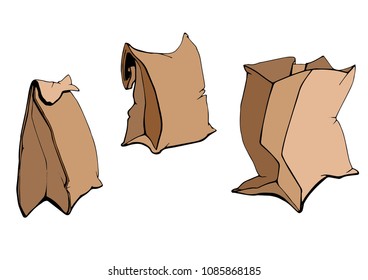 Vector illustration of kraft bags for breakfast and food